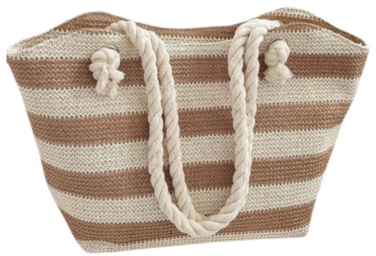 Raffia Shopper - Streep Bruin | 40 x 27 x 10 cm | Polyester | Strandtas/Shopper | Fashion Favorite