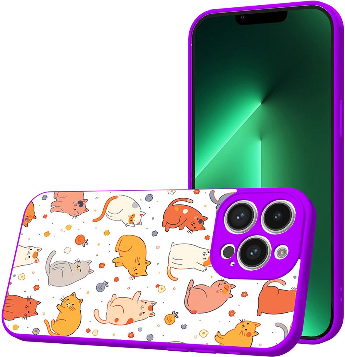 Smartphonica Telefoonhoesje Geschikt voor iPhone 13 Pro met Katten en Poezen opdruk - TPU Back Cover Case Cats Design - Paars geschikt voor iPhone 13 Pro