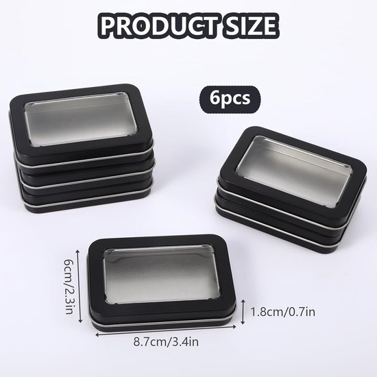 WestKaiba 6 Stuks blikje Mini Doos met Metalen Opbergcase deksel Zilver Transparant Rechthoekige Container Accessoire Opslag Diversen Goederen Opslag