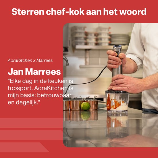 AoraKitchen - Staafmixer Set - 1000W - 15 Snelheden - Melkopschuimer - Hakmolen - Maatbeker - Garde van AoraKitchen — afbeelding 2