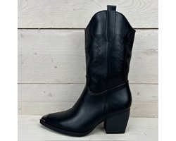 Leatherlook cowboylaarzen met metallic detail zwart Zwart / 37