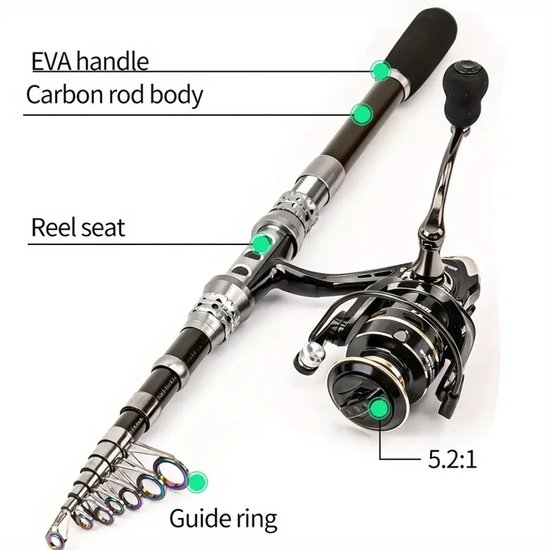 Dutchers® 38-delige Telescopische Vishengel set - Compleet Visserspakket voor Beginners & Gevorderden - Werphengel met molen - Vissen - Visnet - Visspullen - Hengel voor Roofvissen - Hengelsport - Hengelset van Dutchers® — afbeelding 4