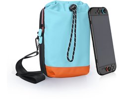 Crossbody Reistas voor Nintendo Switch 2 van MMOBIEL – Schoudertas met Trekkoordvak voor Joy-Cons, Console & Accessoires – Verstelbare Schouderband - Gaming Draagtasje met Opbergruimte – Blauw/Oranje