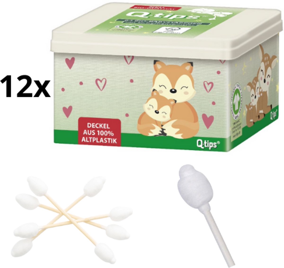 12x Wattenstaafjes Speciaal Voor Baby´s - 12 Doosjes van 64 Stuks - Biologisch - Babyvriendelijk - 100% Katoen - Schone Oortjes Baby
