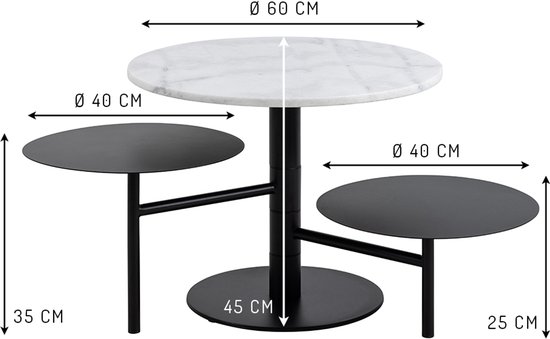 Set de Tables Basses Nala Zwart - Marbre Wit