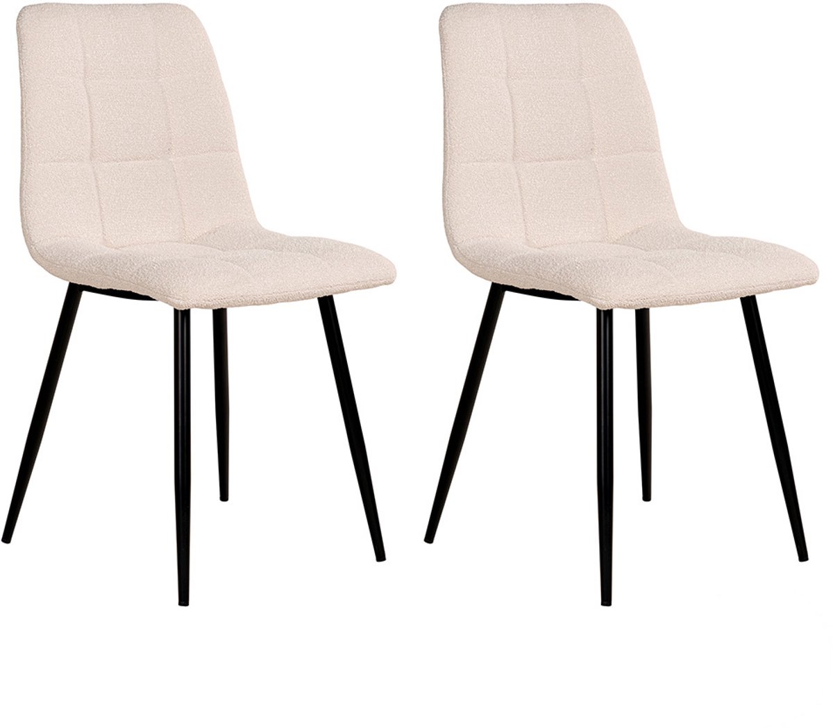 Bouclé Eetkamerstoel Gara Wit - 2 Stuks
