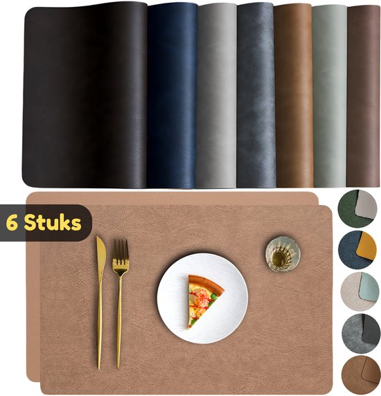 Napperons, lot de 6 – Lavables, antidérapants, double face, cuir synthétique, résistants à la chaleur, 45 x 30 cm pour table de cuisine et salle à manger