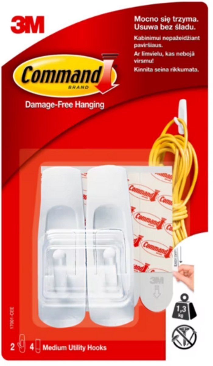 Sila Command - Zelfklevende Haken - 2 Stuks - 1,3 kg - Wit - Herbruikbaar