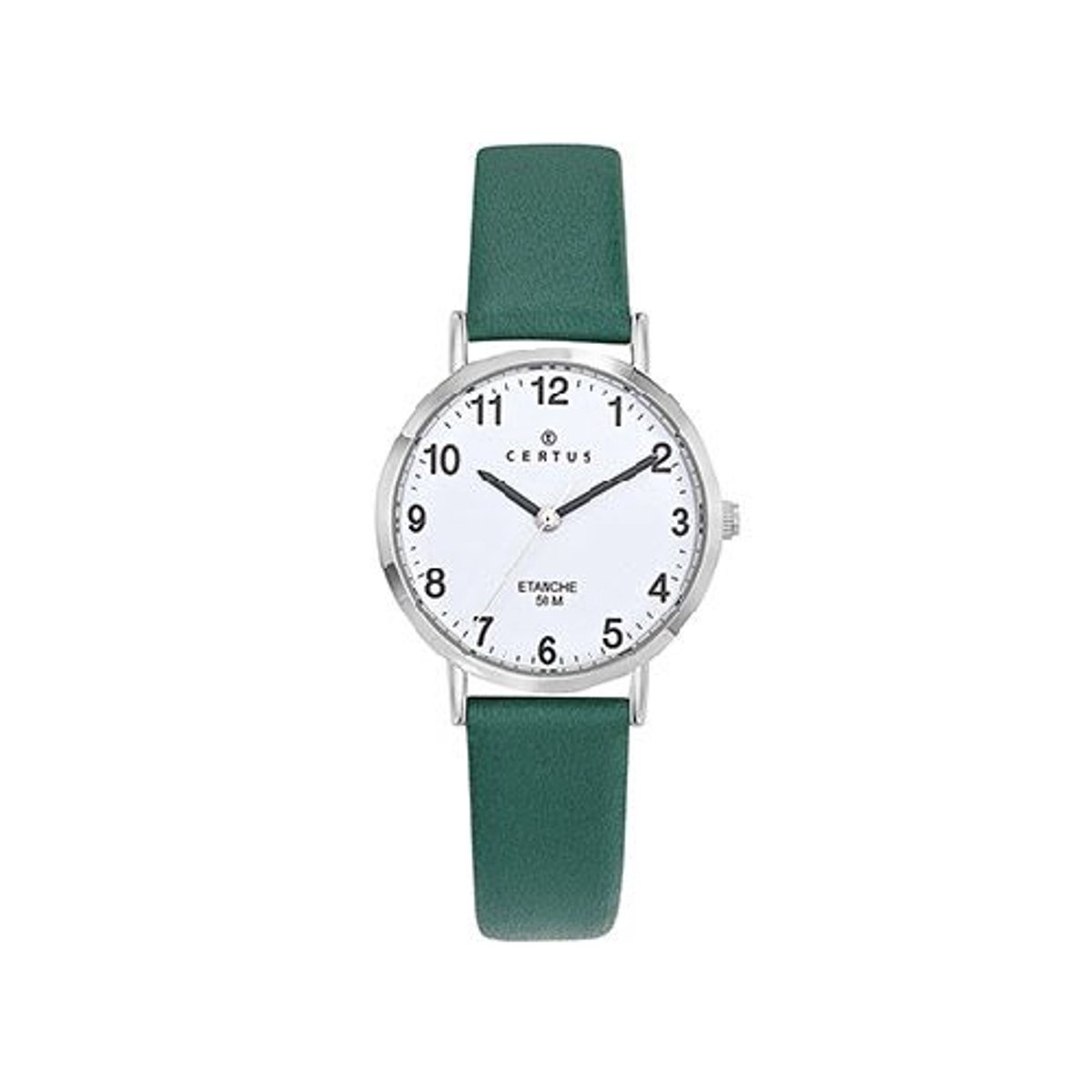 Certus-Dameshorloge-model 644448-donkergroen lederen band-5 atm waterdicht-hoog draagcomfort-soepel leder-diameter 30 mm