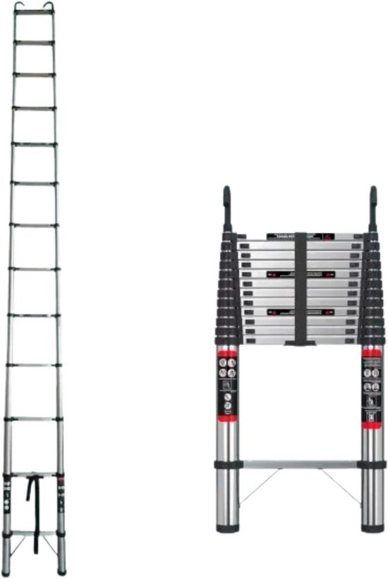 Todeco - Telescopic ladder, Folding Ladder - Maximum load: 150 kg - Standard /Certification: EN131-12ft, FREE Carry bag, EN 131