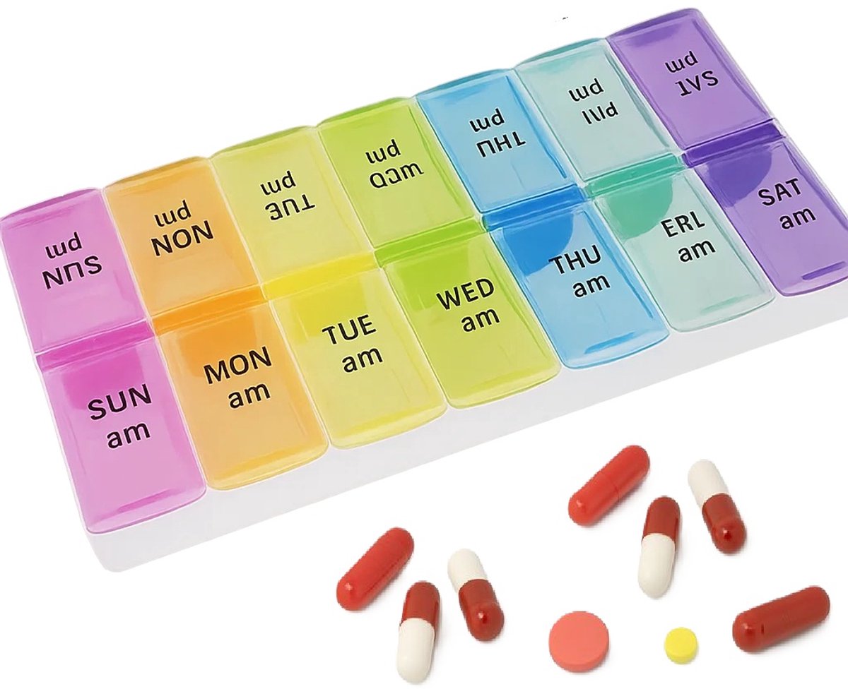 Medicijnendoosje I Pillendoosje I Pillendoos I 7-14 Dagen I 2 Dagdelen I Multicolor/Wit