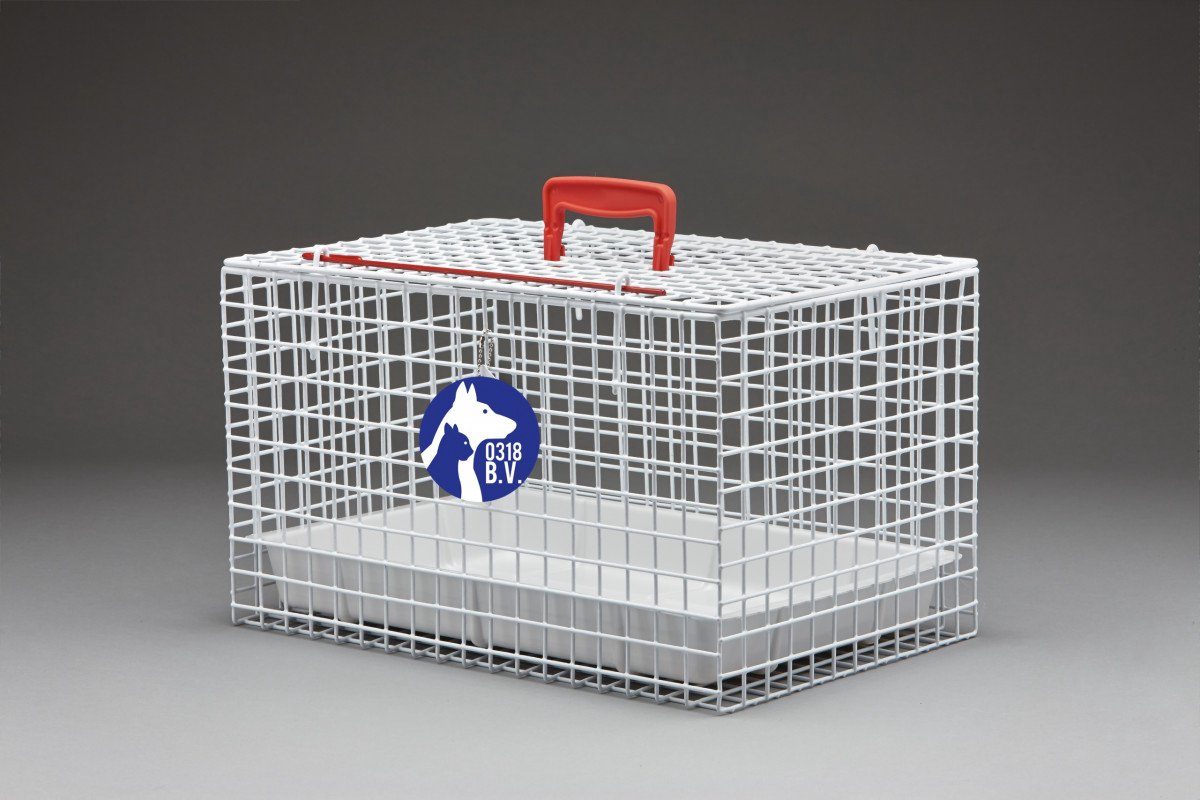 0318 BV professionele Standaard Draagbare Katten Kooi (WIT) incl. plastic tray.