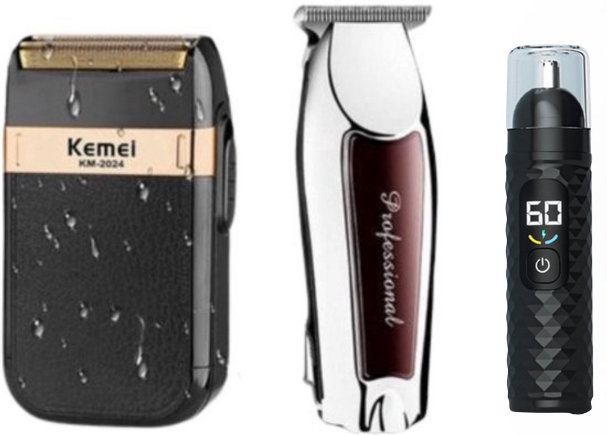 Professionele Tondeuse + Kemei 2024 Shaver Scheerapparaat + ( Kemei Een Neustrimmer ) Draadloze Tondeuse - Tondeuse Mannen - Tondeuse hoofdhaar - Haartrimmer - Tondeuses - Trimmer Mannen - Complete Set - Black Friday 2023 Deals