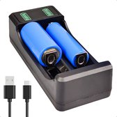 Chargeur de batteries Tech Essentials® 2 emplacements 18650 USB-C – 10440/18650 – Li-ion – Flat Top – Support – Accu – Lithium