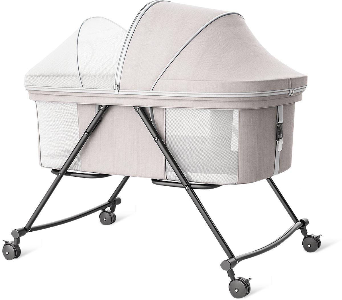Velox Goods VL-513 Babywieg – Verstelbare Hoogte & Schommelfunctie – Ademend Gaas & Opvouwbaar Ontwerp – Piramideconstructie voor Stabiliteit – Grijs