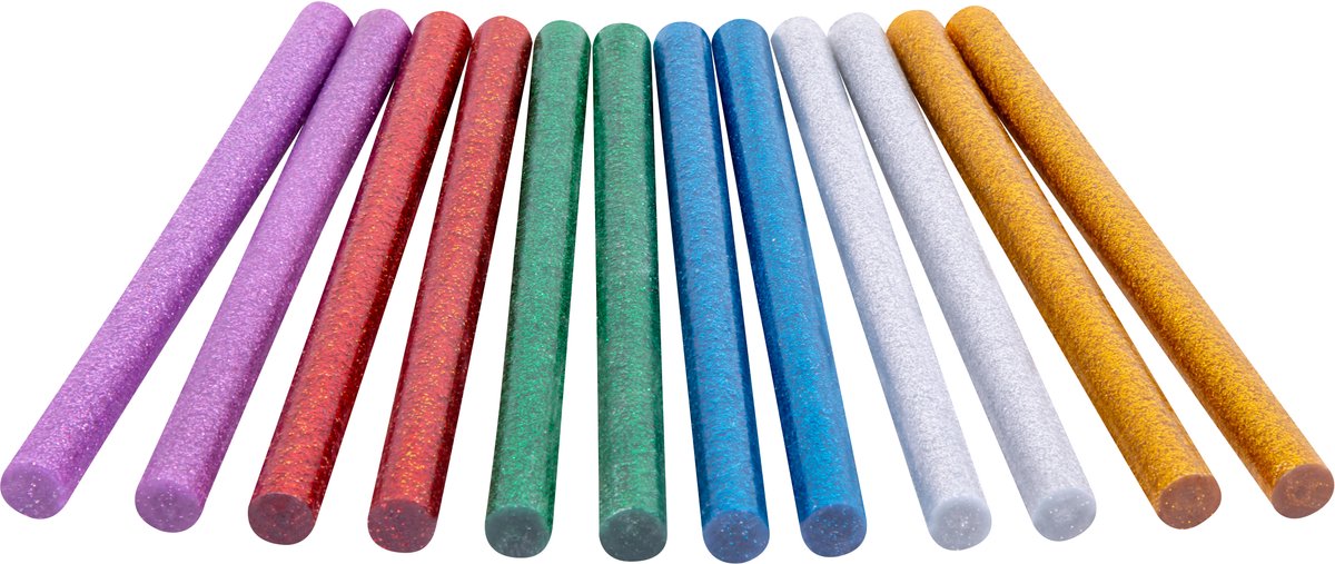 FERM - GGA1011 - Lijmsticks - met - 6 kleuren - glitters - 12 stuks - 11 mm - 15cm - voor lijmpistool - zoals - FERM - GGM1004 - tot en met - GGM1011