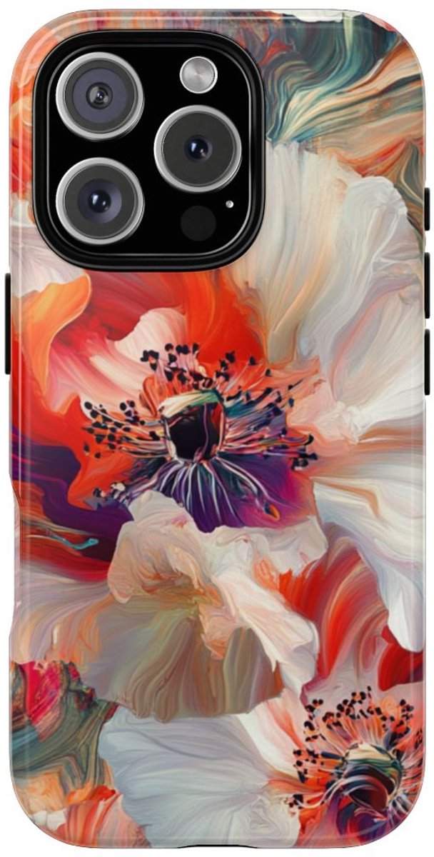 Abstracte Bloemmotieven in Rood en Wit – Telefoonhoesje Geschikt voor iPhone 16 Pro