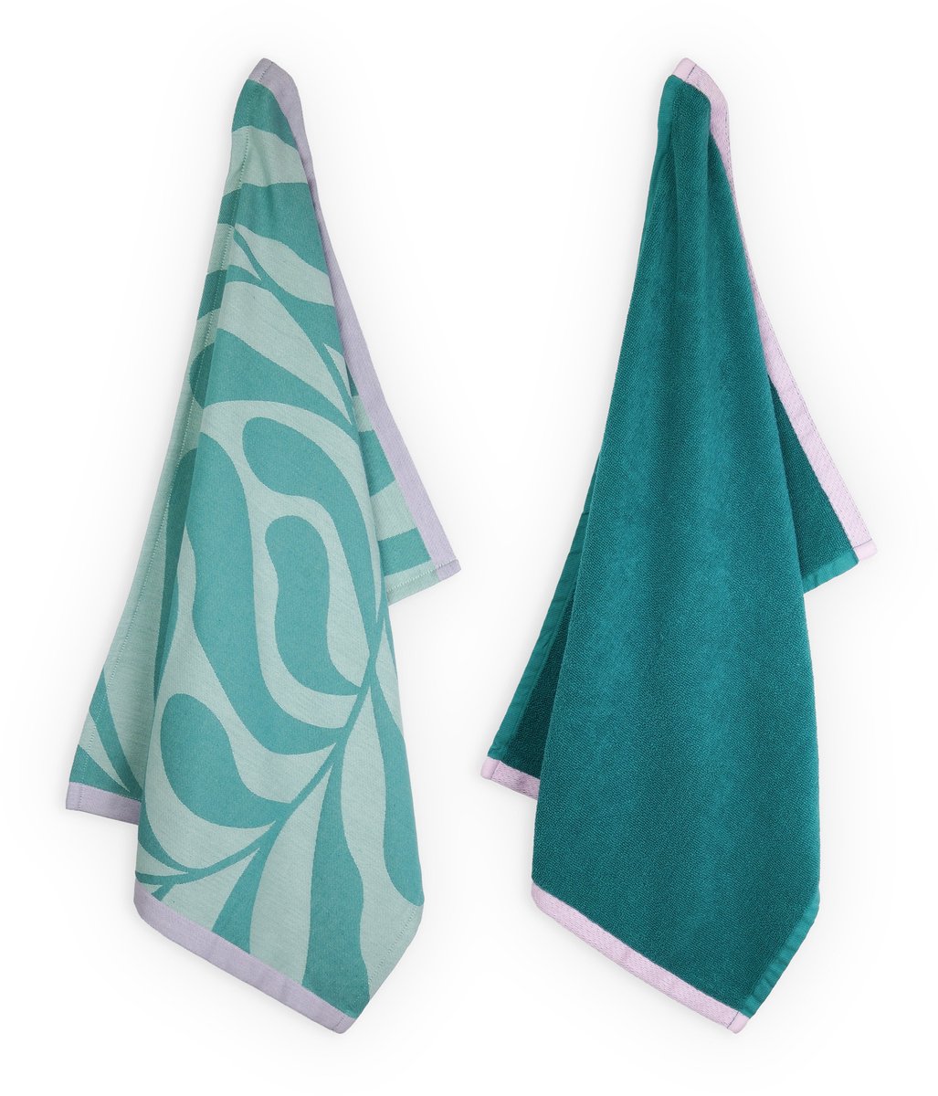 Lifa home Forest Dew Theedoek en Handdoek set – 50 x 70 cm – Blad – Groen