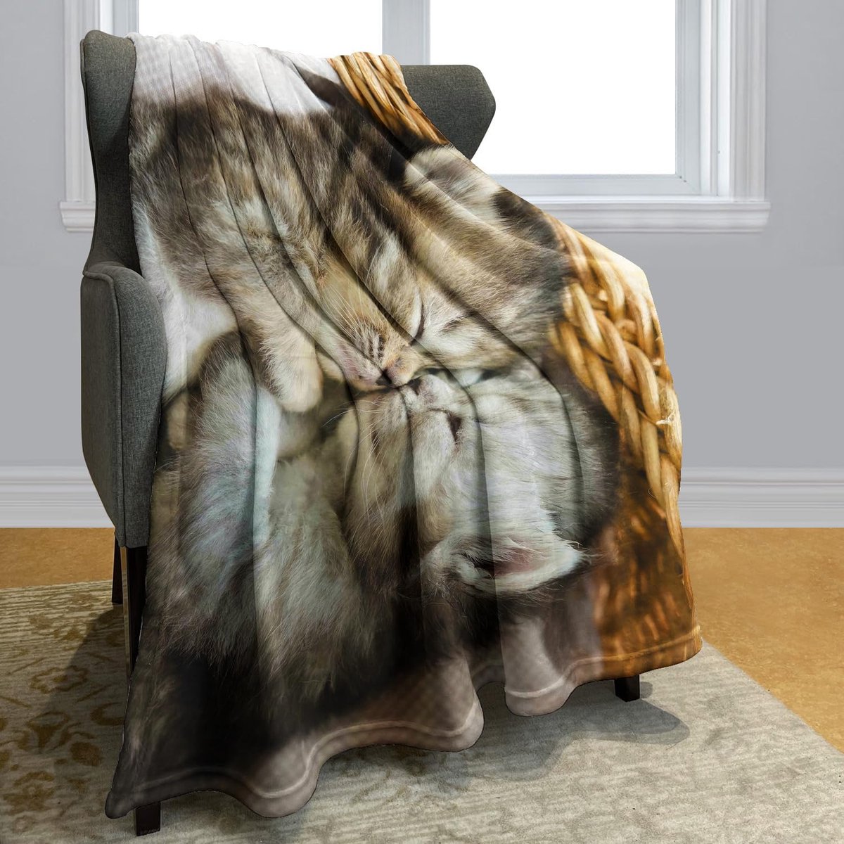 Ibenzoa Deken van Zacht Flanel en Fleece met Creatief Kattenpatroon voor Thuisgebruik kleurijk