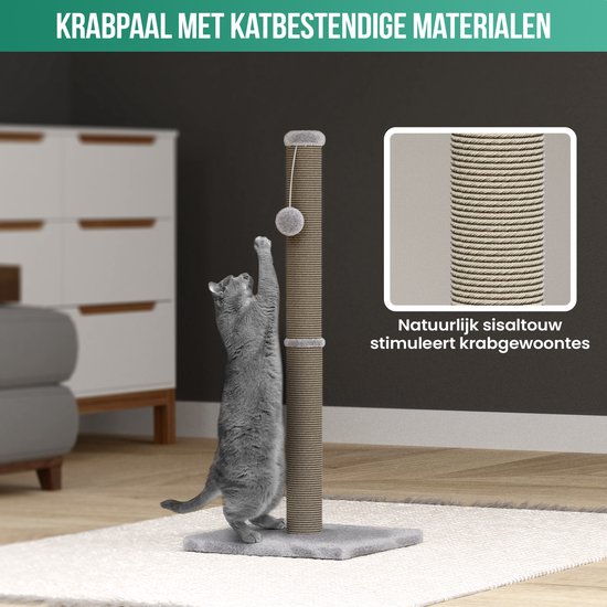 Avalo Griffoir avec balle de jeu - 36x36x74 - Gris clair - Griffoir pour Chats