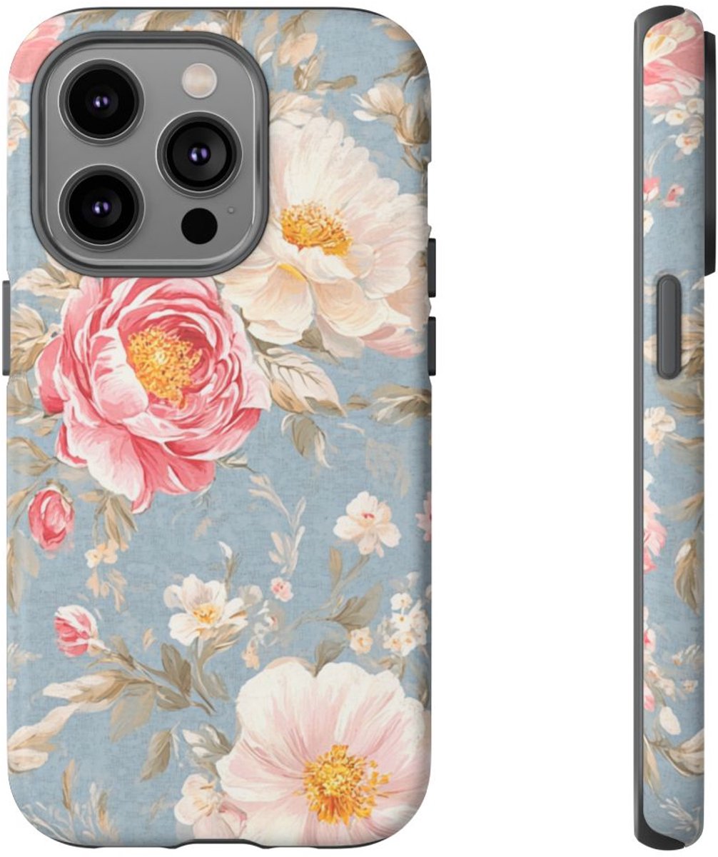 Romantisch Roze-Wit Bloemenpatroon – Telefoonhoesje Geschikt voor iPhone 14 Pro