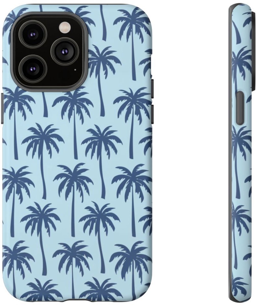 Blauw Palmbomenpatroon – Telefoonhoesje Geschikt voor iPhone 14 Pro Max