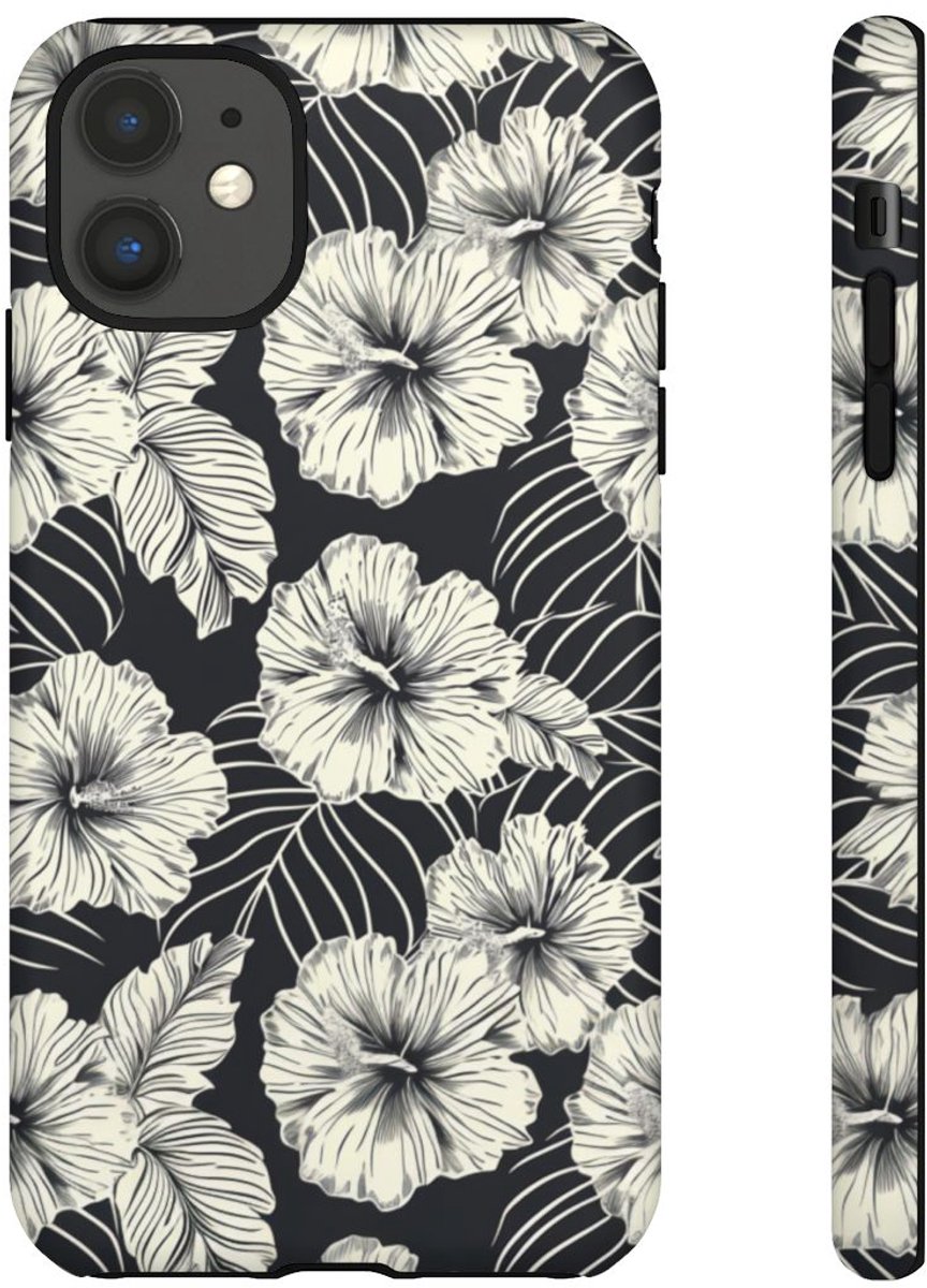 Monochroom Bloemenpatroon – Telefoonhoesje Geschikt voor iPhone 11