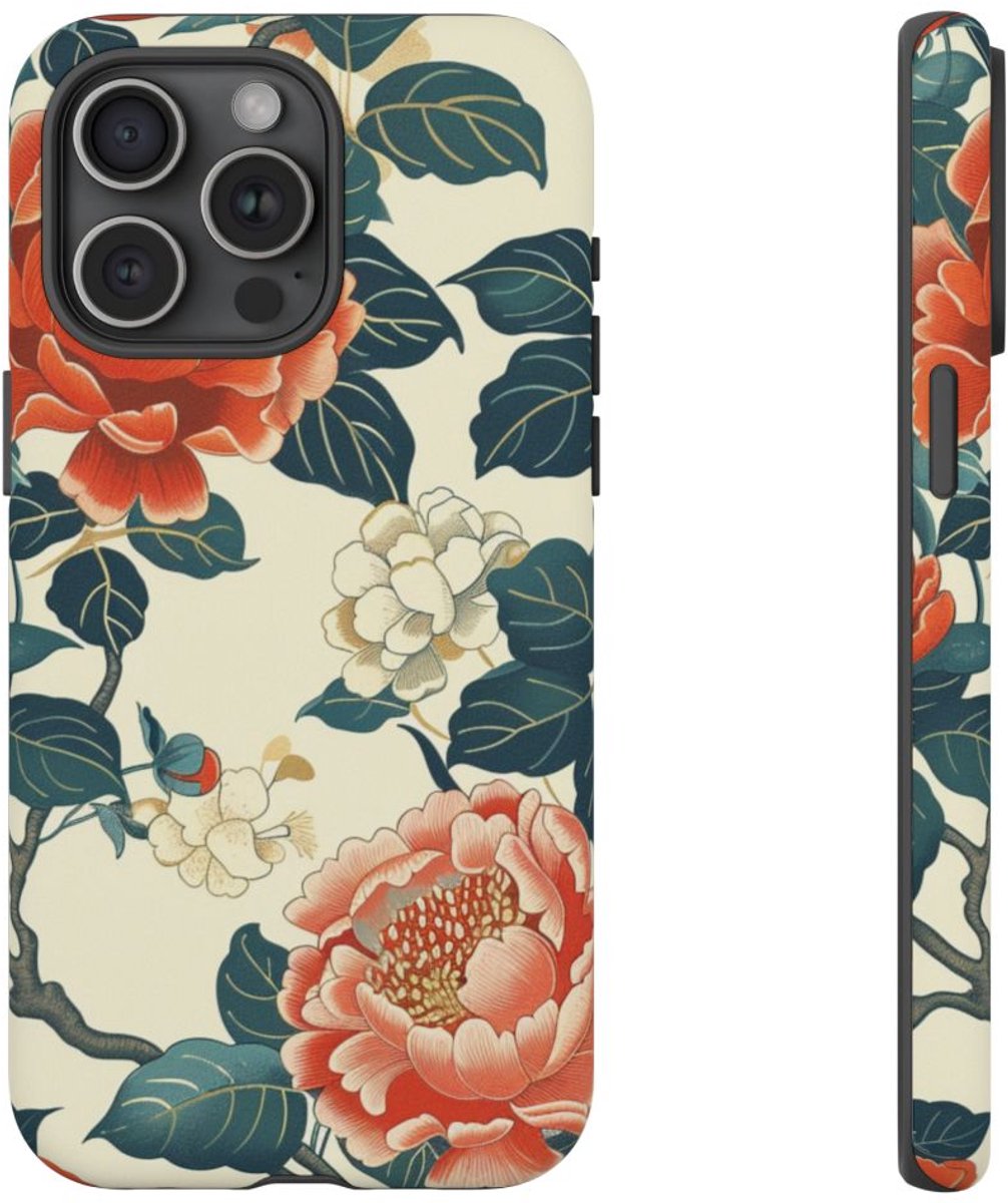 Vintage Pioenrozenpatroon – Telefoonhoesje Geschikt voor iPhone 15 Pro Max