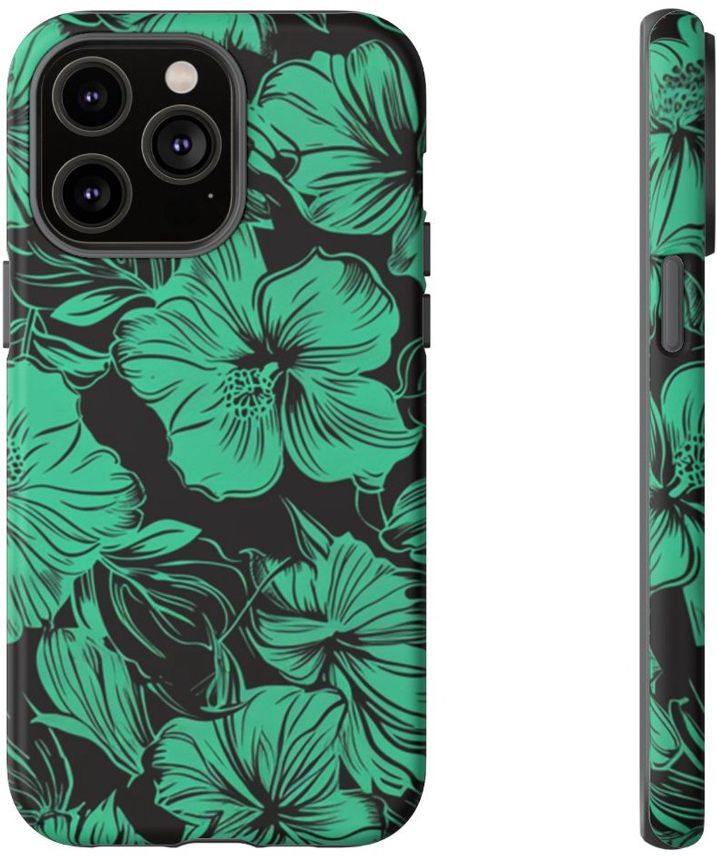 Groen Hawaïaans Bloemenpatroon – Telefoonhoesje Geschikt voor iPhone 14 Pro Max