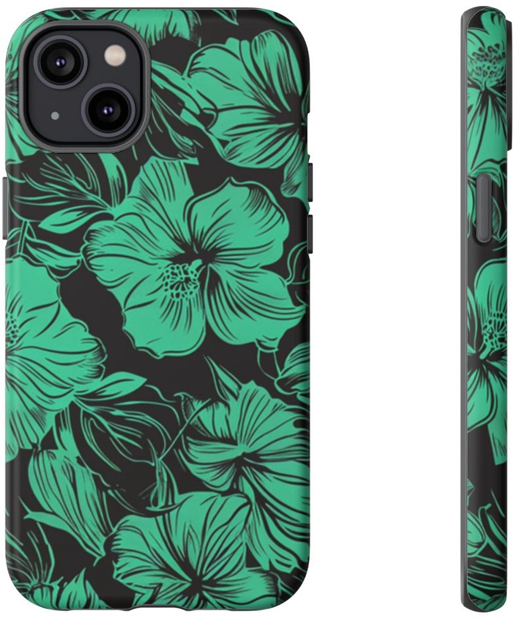 Groen Hawaïaans Bloemenpatroon – Telefoonhoesje Geschikt voor iPhone 14 Plus