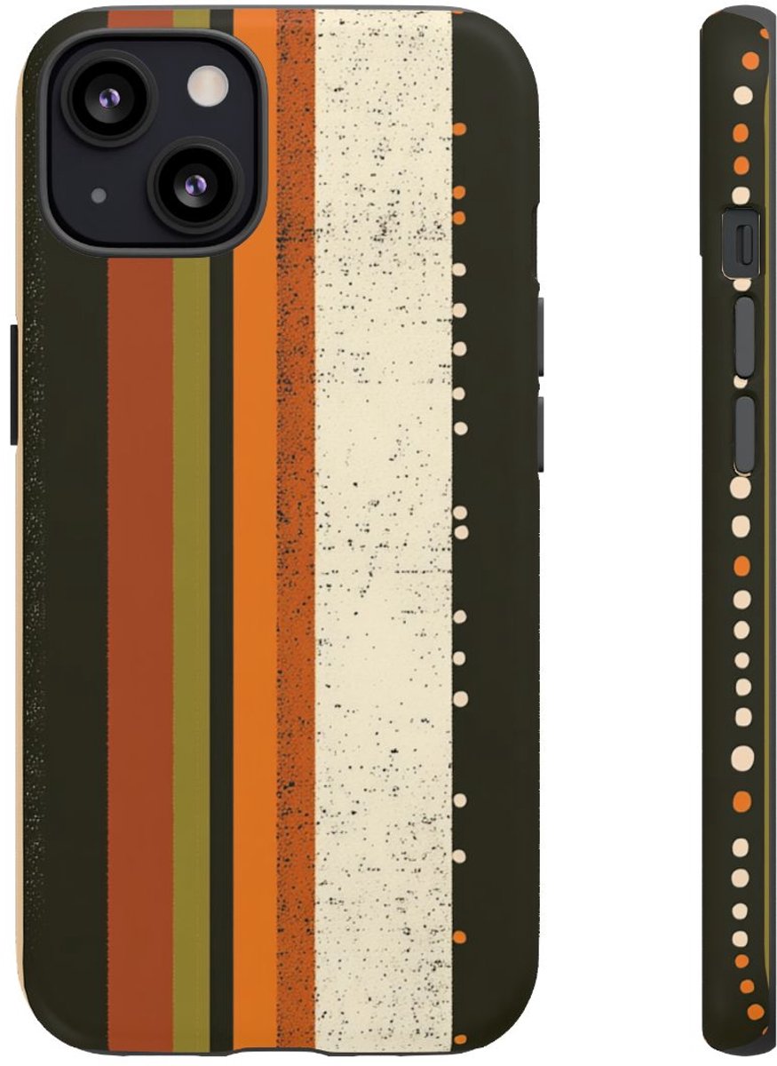 Retro Verticale Strepen en Stippenpatroon – Telefoonhoesje Geschikt voor iPhone 13