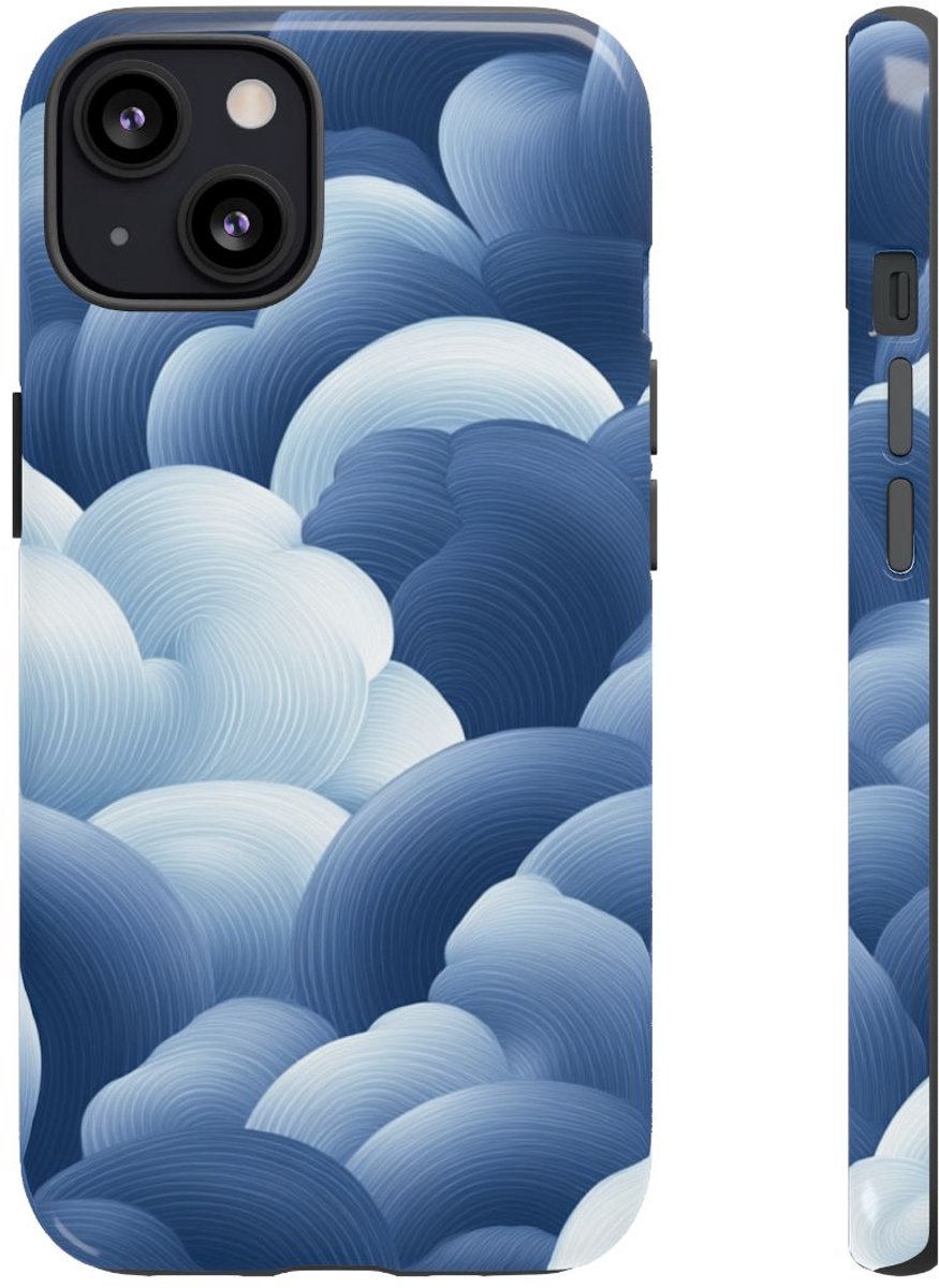 Blauw-Wit Wolkenpatroon – Glanzend Stevig Telefoonhoesje Geschikt voor iPhone 13