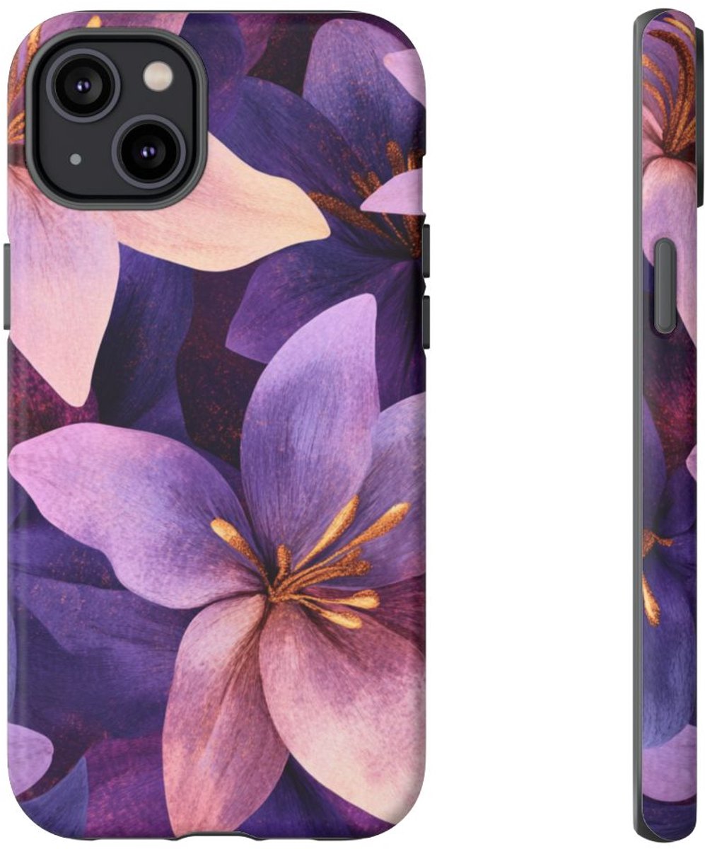 Paars-Gouden Bloemenpatroon – Telefoonhoesje Geschikt voor iPhone 14 Plus