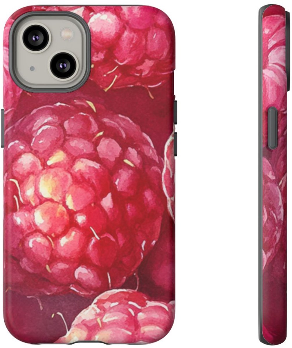 Aquarel Frambozen van Dichtbij – Telefoonhoesje Geschikt voor iPhone 14