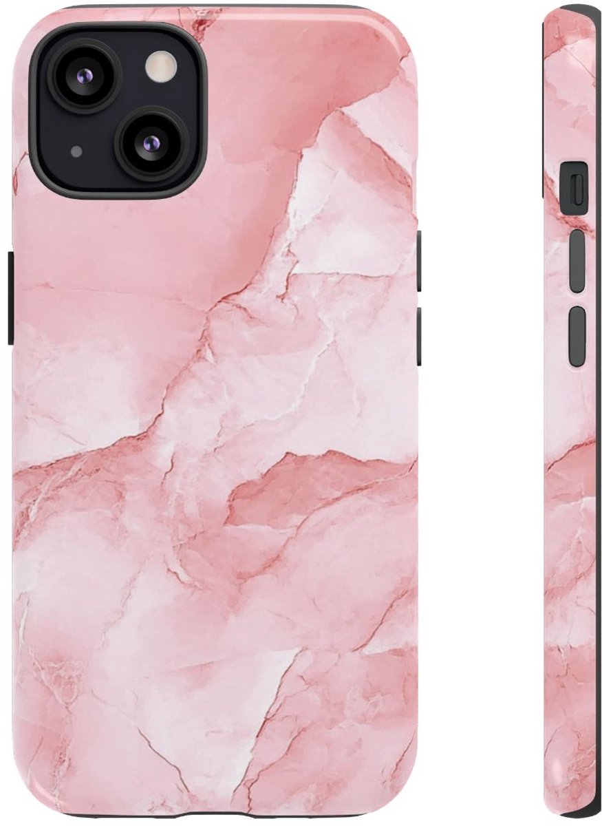 Roze Marmerstructuur met Glanzende Afwerking – Telefoonhoesje Geschikt voor iPhone 13