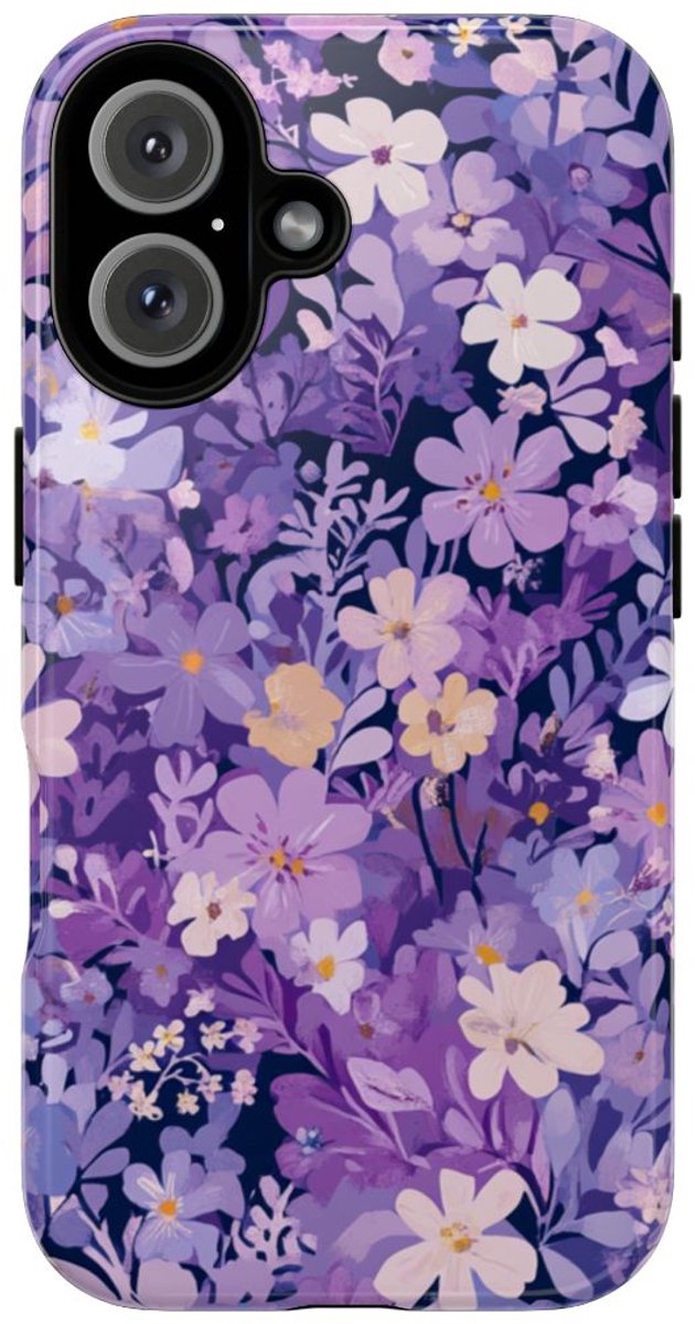 Paars Bloemenpatroon – Telefoonhoesje Geschikt voor iPhone 16
