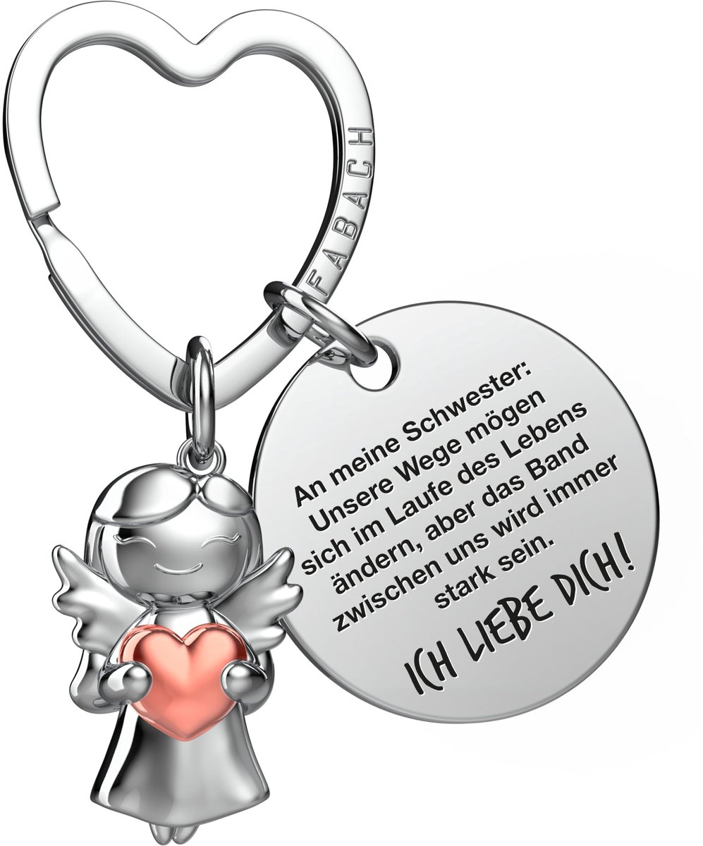 FABACH Beste Zus Sleutelhanger Beschermengel Geluksbrenger met Hart en Gravure - Beste Zus ter Wereld Cadeaus Broers en Zussen - Zus Cadeau Engel Geluksbrenger