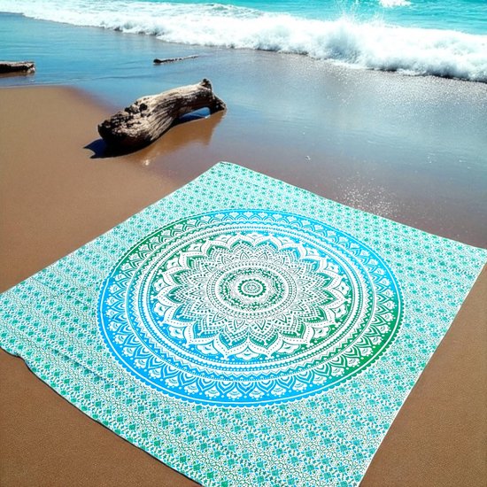 Super dun strandkleed - Ruimtebesparend in je koffer - XL Tweepersoons strandkleed - groot stranddoek - Groot strandlaken - XL Strandlaken - Mandala - groen