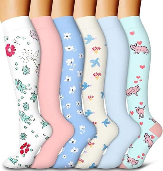 Lot de 6 chaussettes de compression en cuivre pour la circulation sanguine des femmes et des hommes – Soutien optimal pour la médecine, la course, les soins infirmiers et le sport (L-XL)