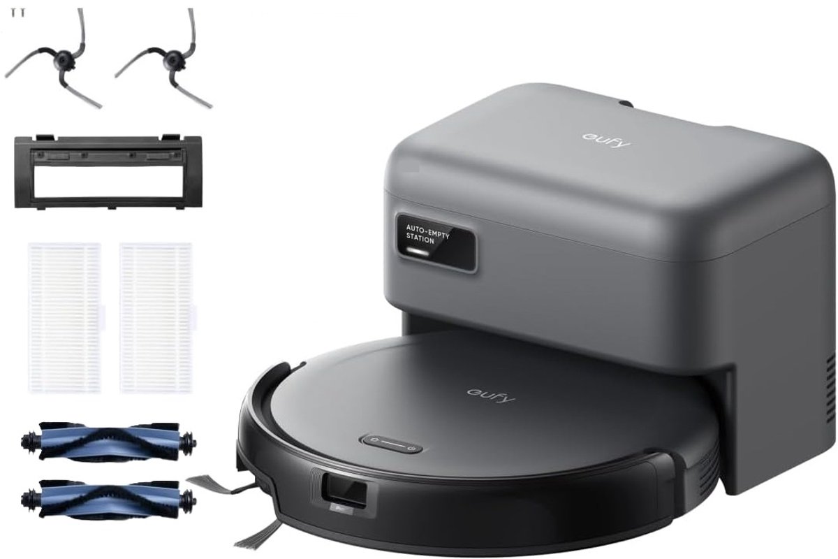 eufy Auto-Empty C10 - Robotstofzuiger met Vervangingssets - Slanke behuizing van 7,2 cm - Tapijtreiniger - Edge expansion borstel - Automatisch legen - Point laser en multi-infrarood navigatie