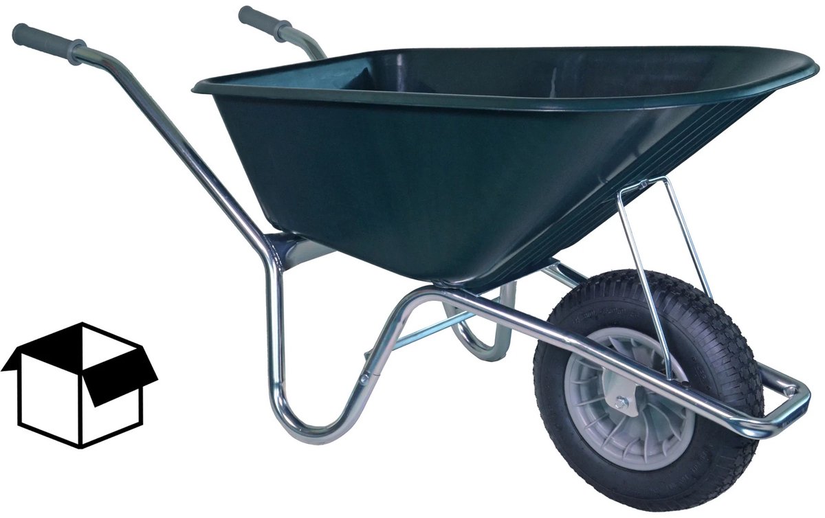Hummer Bouwkruiwagen met Luchtband - 100 liter - Bak HDPE - Groen
