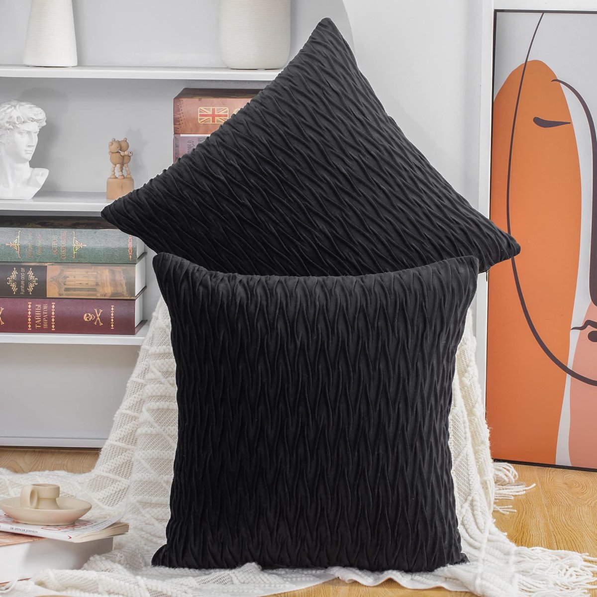 Ibenzoa Set van twee luxe fluwelen sierkussenhoezen in zwart voor woon- en slaapkamer