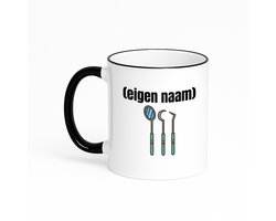 Hacebo® - tandarts materiaal met eigen naam koffiebeker met gekleurde rand zwart - mondhygiënisten/tandartsen - thee mok - koffie beker - iemand die tandarts is of mondhygiënist - verjaardag - cadeau - kado - koffiemok - 330 ML