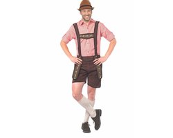 Partychimp Voordelige Korte Lederhose Man Johann Oktoberfest Heren Lederhosen Man Carnavalskleding Heren Carnaval - Polyester - Donkerbruin - Maat S