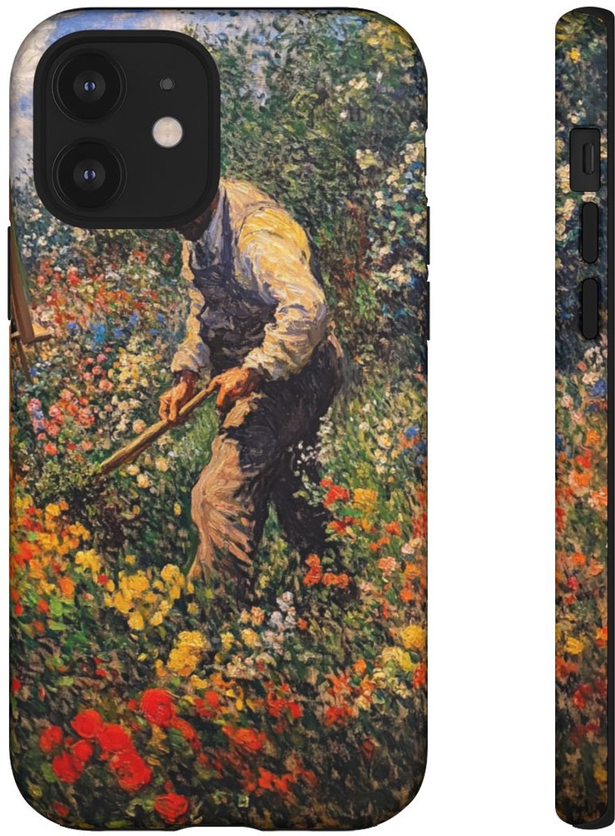 Tuinier tussen Bloemenpracht – Telefoonhoesje Geschikt voor iPhone 12