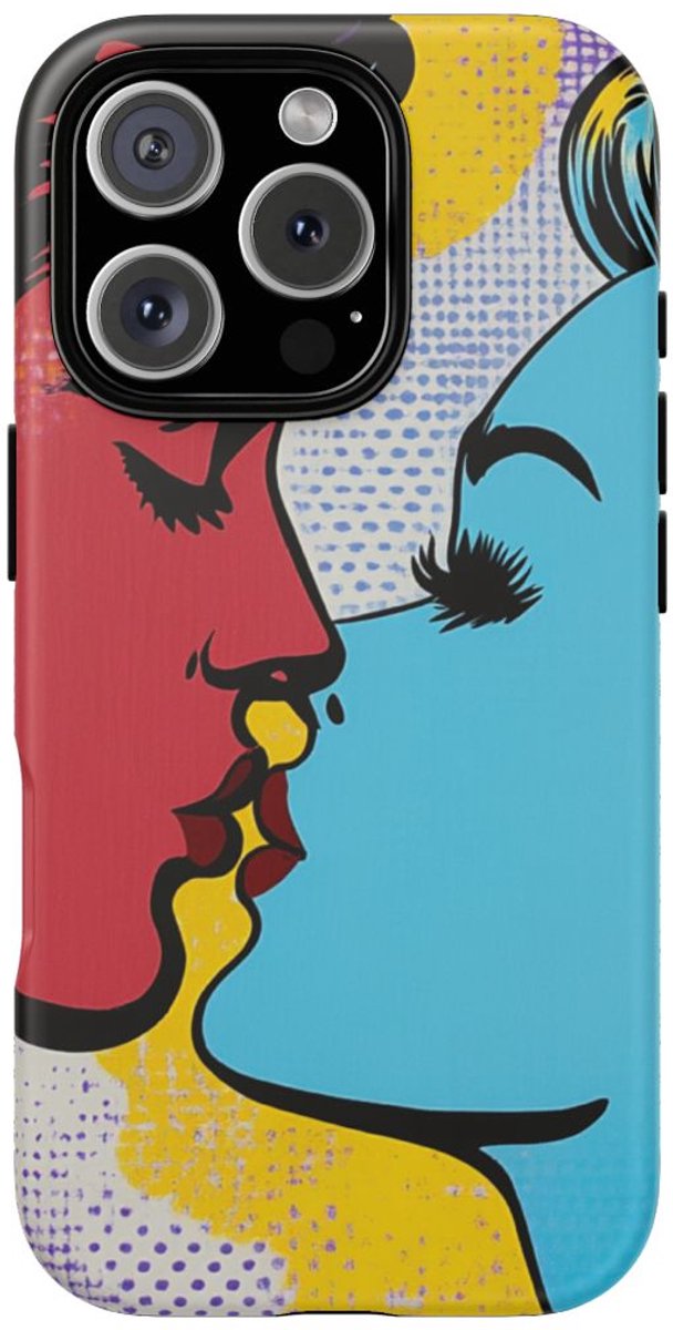 Kussend Stel in Popart – Telefoonhoesje Geschikt voor iPhone 16 Pro