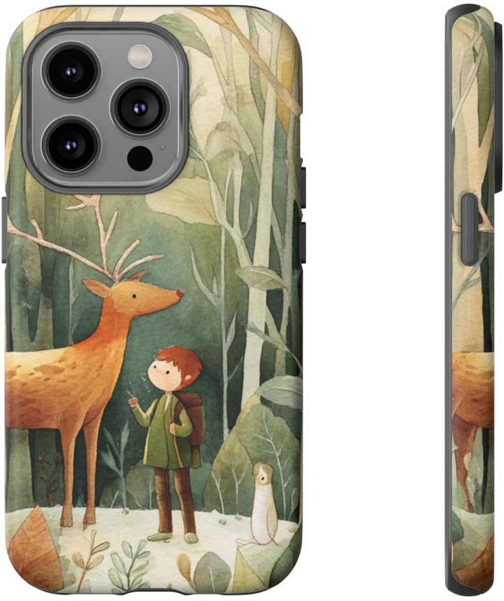 Kind en Hert in Bos Aquarel Illustratie – Telefoonhoesje Geschikt voor iPhone 14 Pro
