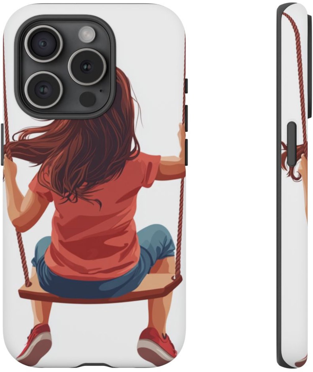 Meisje op Schommel Vectorillustratie – Telefoonhoesje Geschikt voor iPhone 15 Pro