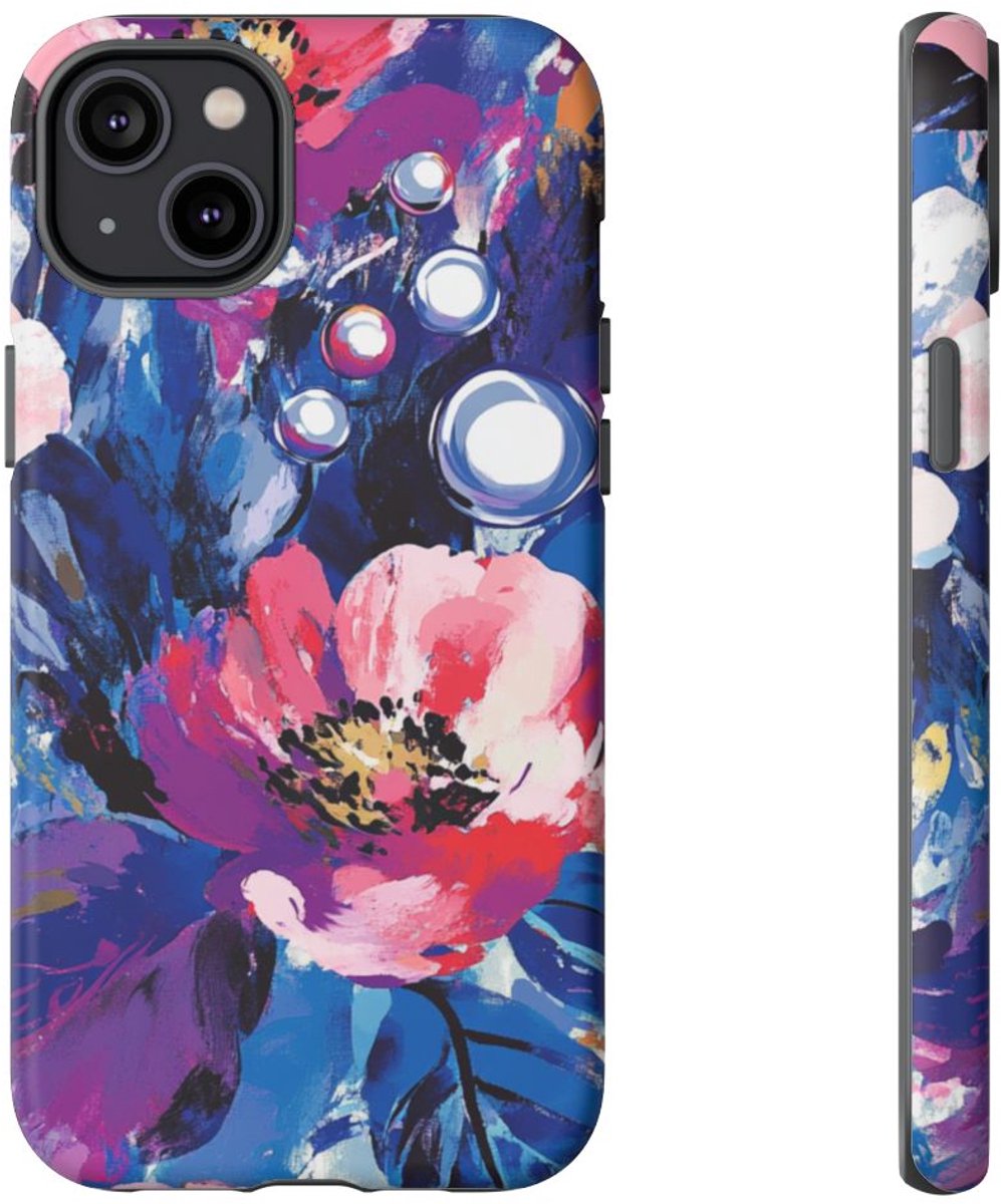 Kleurrijke Abstracte Bloemenprint – Telefoonhoesje Geschikt voor iPhone 14 Plus