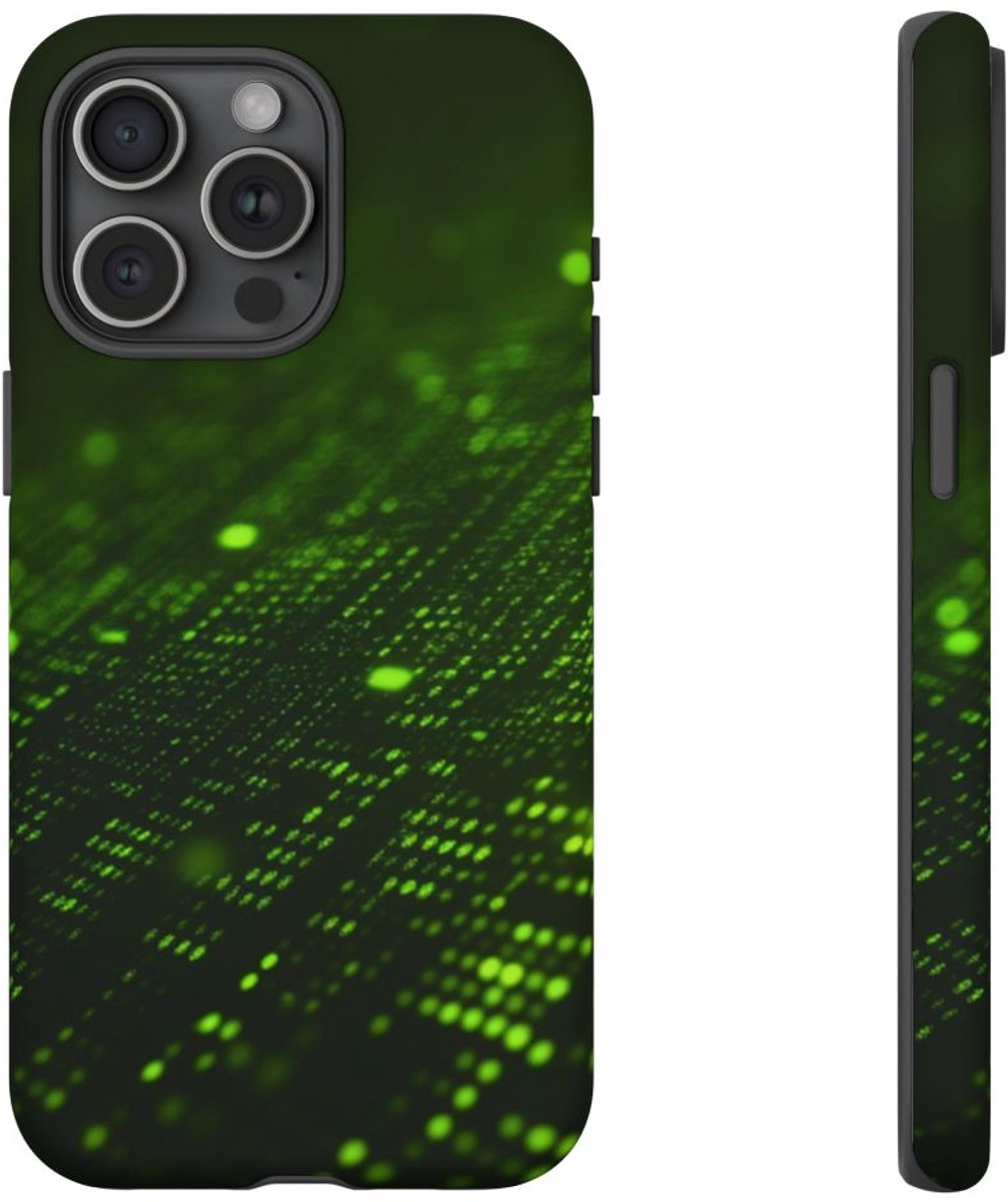 Abstract Digitaal Groen Deeltjesraster – Telefoonhoesje Geschikt voor iPhone 15 Pro Max